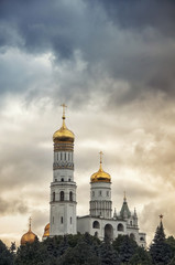 Fototapeta na wymiar Aerial view of Kremlin, Moscow, Russia with cloudy sky