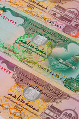 Different Dirham  banknotes from Emirates on the table