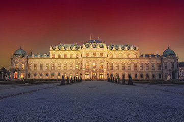 Fototapeta na wymiar Belvedere Palace in Vienna at night