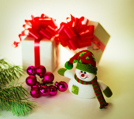 cute snowman with Christmas balls