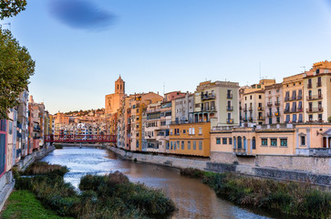 Fototapeta na wymiar View of the embankment in Girona - Catalonia, Spain
