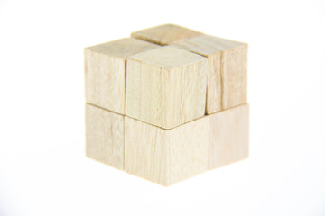 Wooden toy blocks isolated on white background