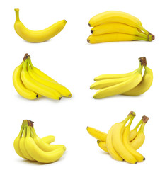 collection of fresh bananas isolated on white background