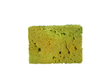 old uesed dishware sponge on white background