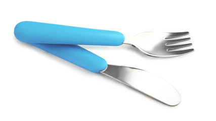 Blue baby cutlery isolated on white