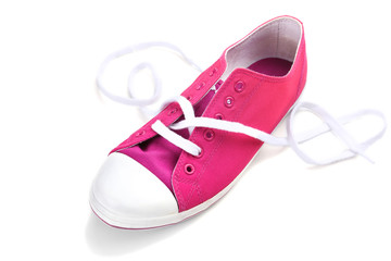 Process of tying shoelace, isolated on white