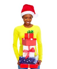 Beautiful african girl with gifts.