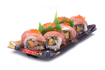 sushi sashimi with egg salmon on top