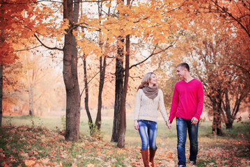 Fototapeta premium couple in the autumn park