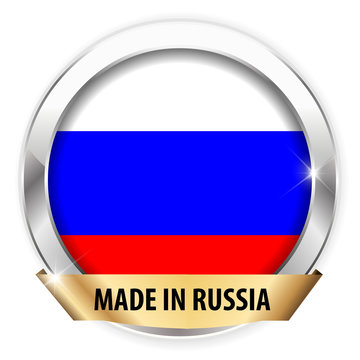 made in russia silver badge isolated button