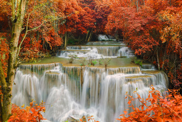 Fototapeta na wymiar Waterfall in deep rain forest jungle (Huay Mae Kamin Waterfall i