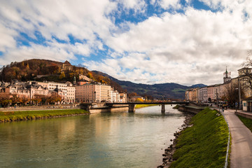 Fototapeta na wymiar Salzburg with Salzach river