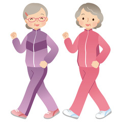 ウォーキングする高齢者　シニア