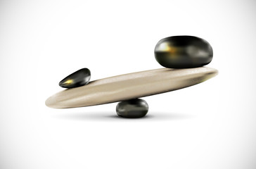 Seesaw from stones on white background - balance concept