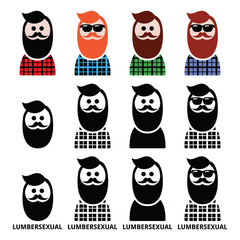 Lumbersexual man, lumberjack - fashion trend icons set