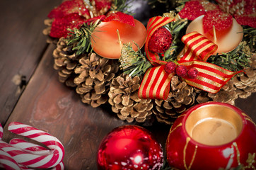 Naklejka na ściany i meble Christmas decoration on old rustic wooden table