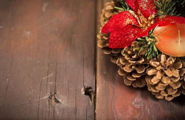 Christmas decoration on old rustic wooden table