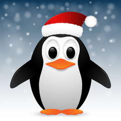 Penguin with santa hat. Vector illustration.