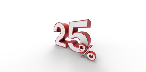 3D rendering of a red and white 25 percent letters