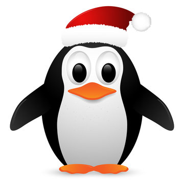 Penguin with santa hat. Vector illustration.