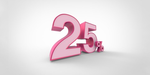 3D rendering of a pink 25 percent letters on a white background