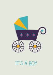 Fototapeta na wymiar Baby announcement card. Vector buggy illustration.