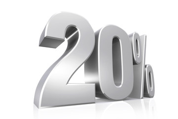 3D render text in 20 percent in silver.