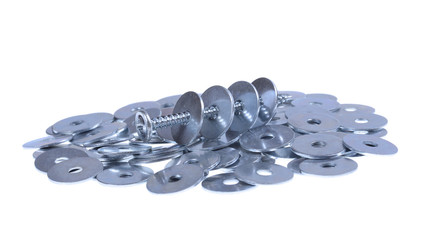 screw and washers closeup on isolated white background