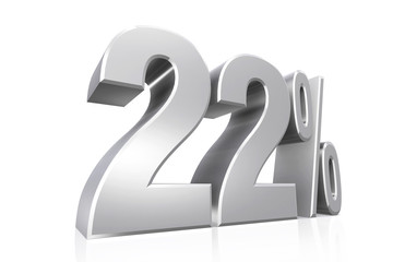 3D render text in 22 percent in silver.