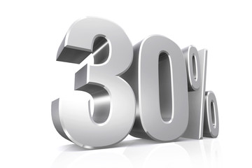 3D render text in 30 percent in silver.