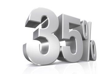 3D render text in 35 percent in silver.