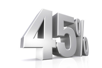 3D render text in 45 percent in silver.