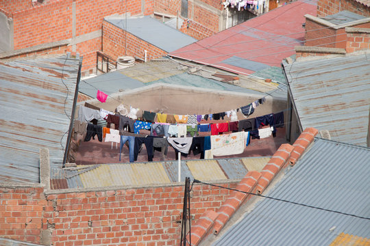 Laundry drying on rooftop in La Paz, Bolivia