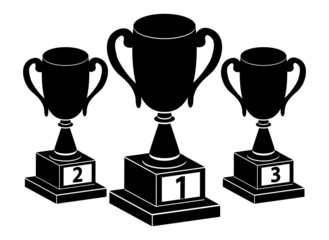 Black silhouettes of champions cups, award design