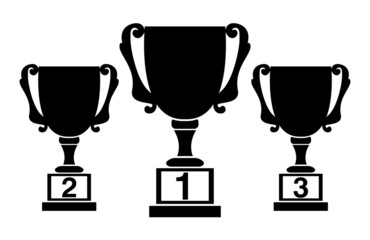 Black silhouettes of champions cups, award design