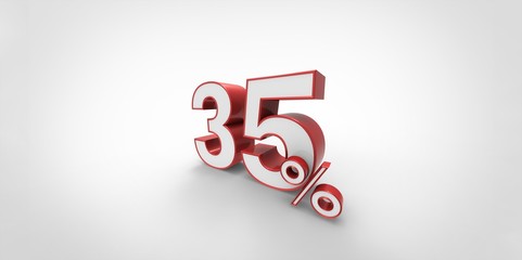 3D rendering of a red and white 35 percent letters