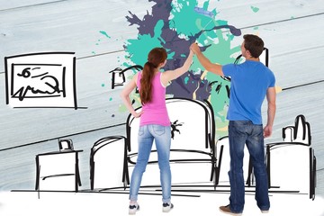 Composite image of couple painting a wall together