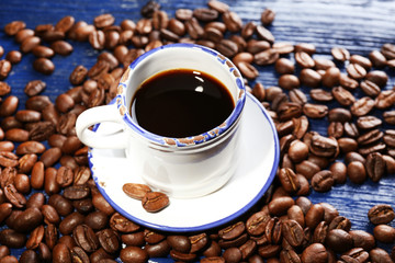 Cup of coffee on wooden table