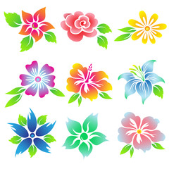 Beautiful flowers icon set.