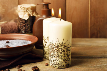 Beautiful spa composition with decorative Indian candles,