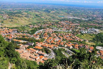 Fototapeta premium View of the village from the fortress of San Marino. The Republi