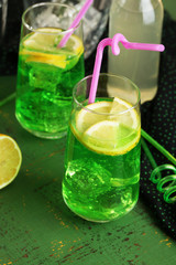 Glasses of fruit cocktails in party close-up