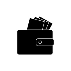 Icon - wallet with bills, money. Design in the flat style.