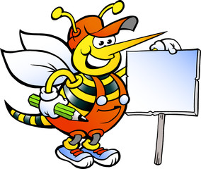 Vector illustration of an Happy Working Bee Holding a Sign