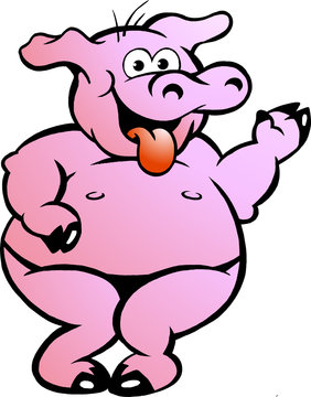 Vector illustration of an Happy Naughty Dancing Pink Pig