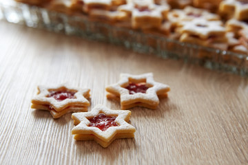 Christmas Linzer cookies on the table