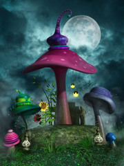 Kolorowe grzyby, lampiony i słoneczniki © Obsidian Fantasy
