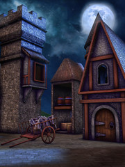 Spichlerz w baśniowej wiosce nocą © Obsidian Fantasy