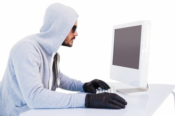 Serious burglar hacking into laptop