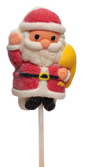 Marshmallow candy on stick, in the form of Santa Claus isolated